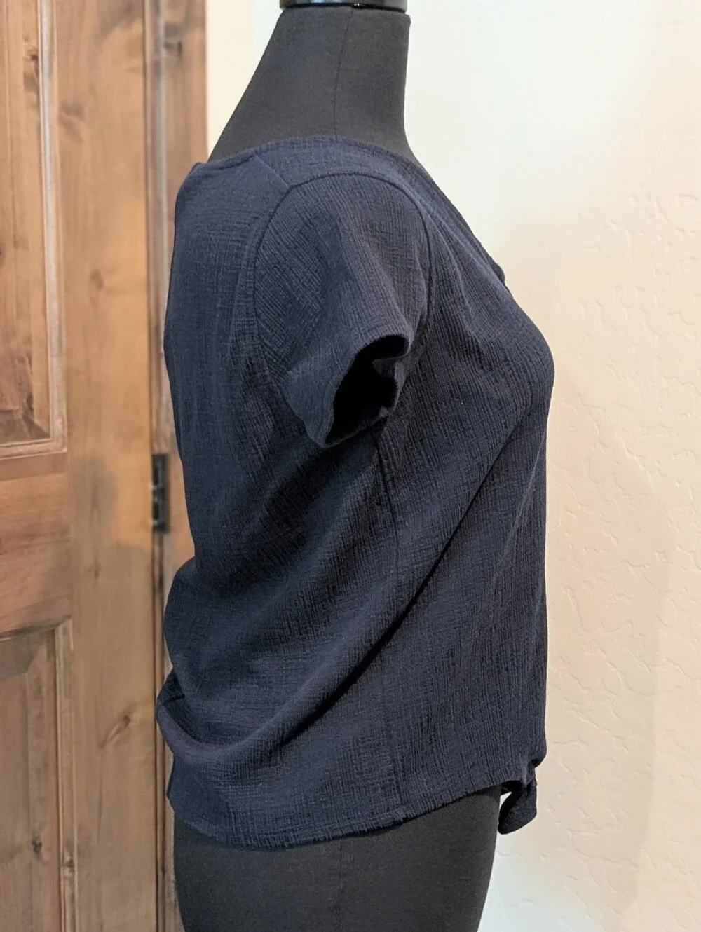 J. Crew Navy Blue Cotton Blend Button Down Tie Front Top Size S